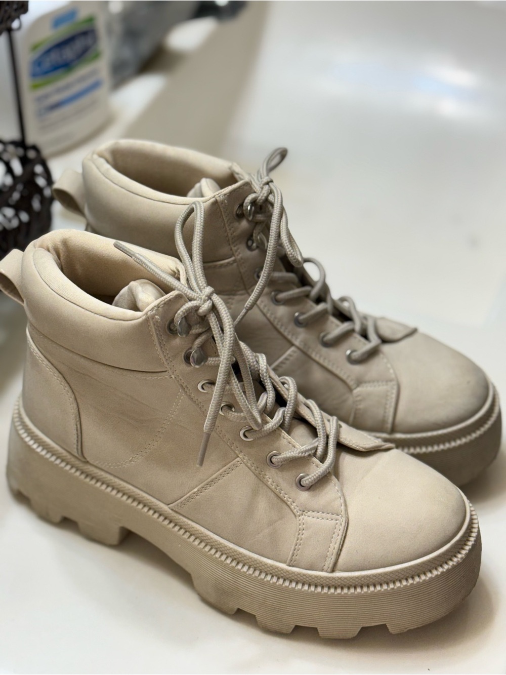 Forever 21 Beige Lace-Up Platform Heeled Boots - Picture 3 of 4